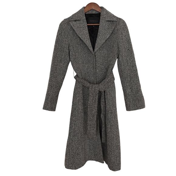 Guess Black and White Textured Trench Coat - Size 0 - Picture 1 of 13